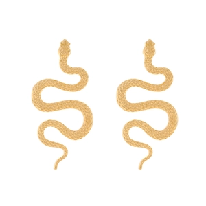 Vintage gold snake drop earrings with detailed scale texture and twisted geometric S-shape