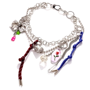 Y2K Multi Layered Necklace Zinc Alloy Enamel Flower Heart Pendant Bowknot Safety Pin Punk Retro Bold Jewelry For Women