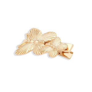 Pince à cheveux papillon dorée avec ailes 3D texturées à double couche et bec de canard