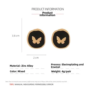 Detail view of colorful butterfly earrings showing size 3.8x2cm and zinc alloy material
