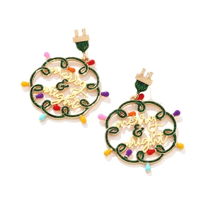 Boucles d'oreilles couronne de Noël Merry & Bright avec ampoules colorées et crochets prise