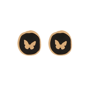 Vintage Butterfly Stud Earrings Irregular Oval Black Enamel Gold Plated Alloy Insect Jewelry For Women Versatile Chic