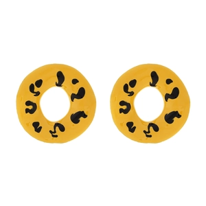 Modern geometric round leopard print earrings with yellow enamel finish and black spots