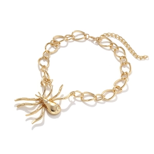 Statement gold spider pendant necklace with crystal accents and thick link chain jewelry