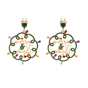 Boucles D'oreilles Pendantes De Noël Alliage Émail Paillettes Ampoule Colorée Texte Merry Bright Fête Bijoux Fantaisie Femmes