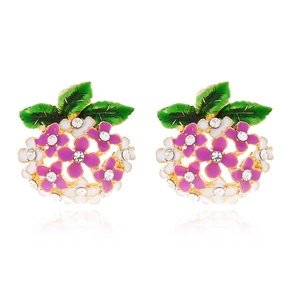 Floral Stud Earrings Alloy Enamel Flower Ball Leaf Rhinestone Sweet Fashion Colorful Jewelry For Women