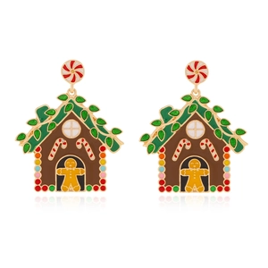 Weihnachts Lebkuchenhaus Emaille Hängeohrringe Legierung Zuckerstange Pfefferminz Festlicher Feiertagsschmuck Für Damen