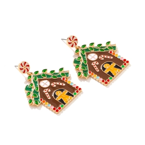 Weihnachtliche Lebkuchenhaus-Ohrhänger mit buntem Emaille- und Zuckerstangen-Design