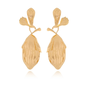 Leaf Shape Drop Earrings Gold Textured Alloy Pastoral Nature Style For Women Fashion Jewelry