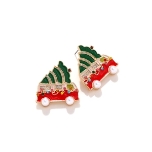 Boucles d'oreilles bus de Noël avec émail coloré et perles d'imitation