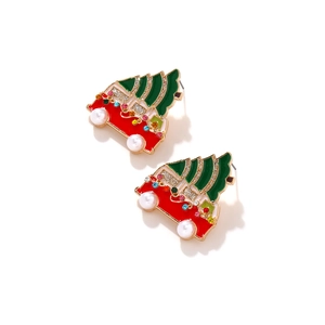 Vue détaillée des boucles d'oreilles bus de Noël avec cristaux et perles fantaisie