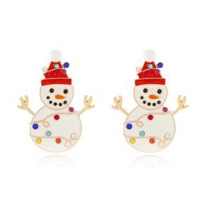 Snowman Christmas Stud Earrings Zinc Alloy Enamel Multicolor Rhinestone Artificial Pearl Festive Jewelry For Women