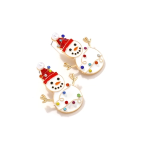 Creative cartoon Christmas snowman earrings with colorful rhinestones and gold alloy frame