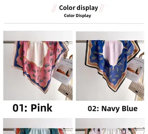 Detailed comparison of pink and navy blue paisley silk scarves with gold chain patterns