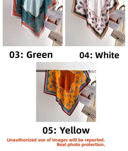 Three silk scarves with classic Paisley patterns in green, pink and yellow colorways