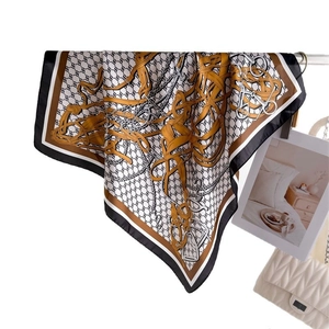 Equestrian print square silk scarf with horse bit and chain patterns on white base