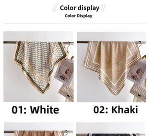 Detailed color display of classic checkered silk scarves in ivory white and khaki tones