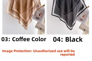 Detail view of square silk scarf with geometric chain prints in brown and black