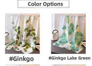 Détails des motifs de feuilles de ginkgo sur foulards en soie en vert olive et turquoise