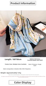 Detail view of light blue floral scarf with bamboo print measuring 180x80cm in size