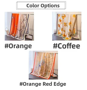 Detailed comparison of long silk scarves with chain, floral, and leaf print patterns