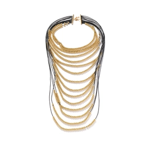 Statement Multilayer Waterfall Necklace Gold Metallic Beads Black Wax Rope Handcrafted Bohemian Fringe Jewelry For Women