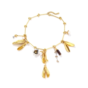 Bohemian Pendant Necklace With Alloy Leaf Flower Charms And Imitation Artificial Pearl Retro Elegant Jewelry For Women