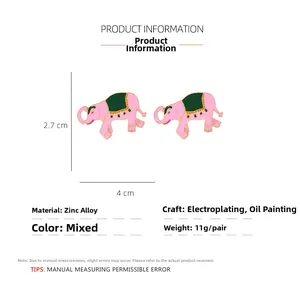 Détail de la boucle d'oreille éléphant rose montrant la taille et l'alliage de zinc