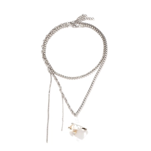 Collier Multirang Alliage Strass Chaîne Tennis Grosse Maille Avec Épingle À Nourrice Et Pendentif Künstliche Perle Baroque Style Punk