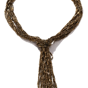 Antique gold multi-layer beaded necklace with handcrafted knot and tassel detail