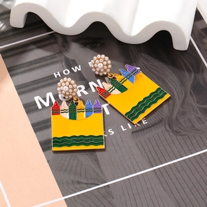 Colorful crayon box earrings with imitation pearls and vibrant enamel detailing