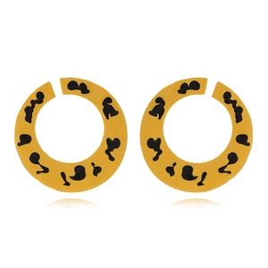 Boucles D'Oreilles Créoles Larges En Forme De C Pour Femmes Motif Léopard Émail Alliage Bijoux Géométriques Rétro