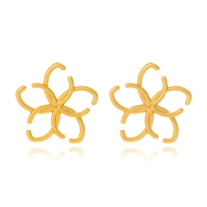 Flower Stud Earrings For Women Hollow Out Matte Gold Alloy Floral Retro Geometric Design Jewelry Accessory