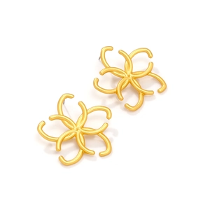 Exaggerated matte gold hollow flower earrings with abstract geometric radial design