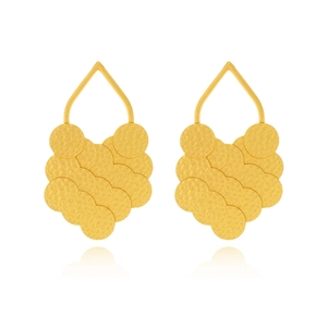 Zinc Alloy Hammered Layered Circular Discs Leaf Statement Drop Earrings With Stainless Steel Earring Post Gold Plated