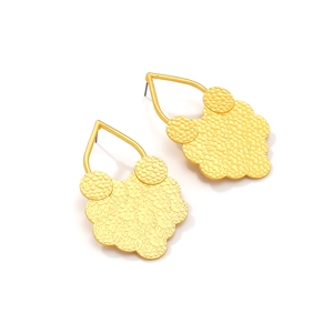 Chic layered gold alloy leaf stud earrings with unique hammered texture for women