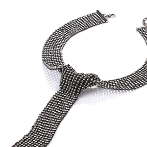 Luxury rhinestone tie necklace with hollow mesh design and adjustable lobster clasp chain