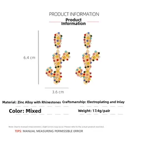 Detailed view of rhinestone cactus earrings with dimension markers for size accuracy