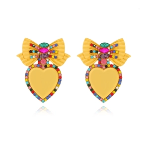 Orecchini Pendenti Vintage Con Fiocco Cuore Donna Lega Zinco Vetro Strass Gioielli Lusso Stile Retrò Elegante