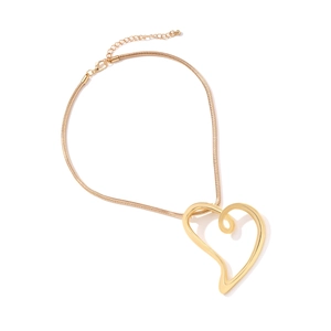 Elegant gold hollow heart pendant necklace with sleek snake chain and lobster clasp