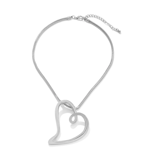 Minimalist silver-toned hollow heart pendant necklace with sleek snake chain for women