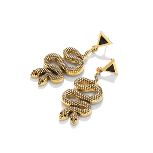 Boucles d'oreilles serpent vintage en or avec clous triangles noirs et détails écaillés