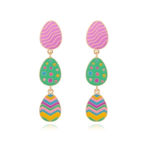 Orecchini pendenti a tre livelli a forma di uovo di Pasqua in smalto colorato