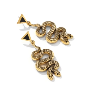 Boucles d'oreilles serpent dorées vintage avec clous géométriques noirs et écailles