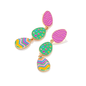 Orecchini a sospensione a tre strati con uova di Pasqua smaltate colorate e finiture dorate