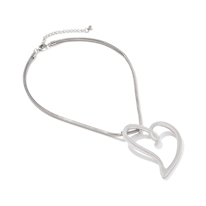Silver alloy hollow heart pendant necklace with snake chain and adjustable lobster clasp
