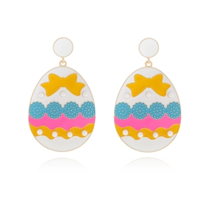 Easter Egg Drop Earrings With Bowknot Colorful Enamel Alloy And Imitation Artificial Pearl Festive Jewelry For Women