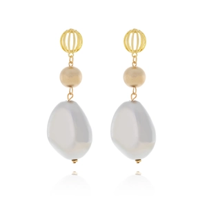 Baroque Irregular Imitation Artificial Pearl Dangle Earrings Zinc Alloy Hollow Gold Ball Vintage Long Drop Jewelry For Women