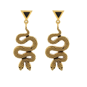 Boucles D'oreilles Pendantes Serpent Vintage Alliage De Zinc Plaqué Or Avec Clou Triangle Noir Blanc Bijoux Punk Animaux Femmes
