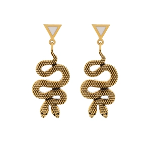 Boucles d'oreilles serpent vintage dorées avec émail blanc et écailles texturées